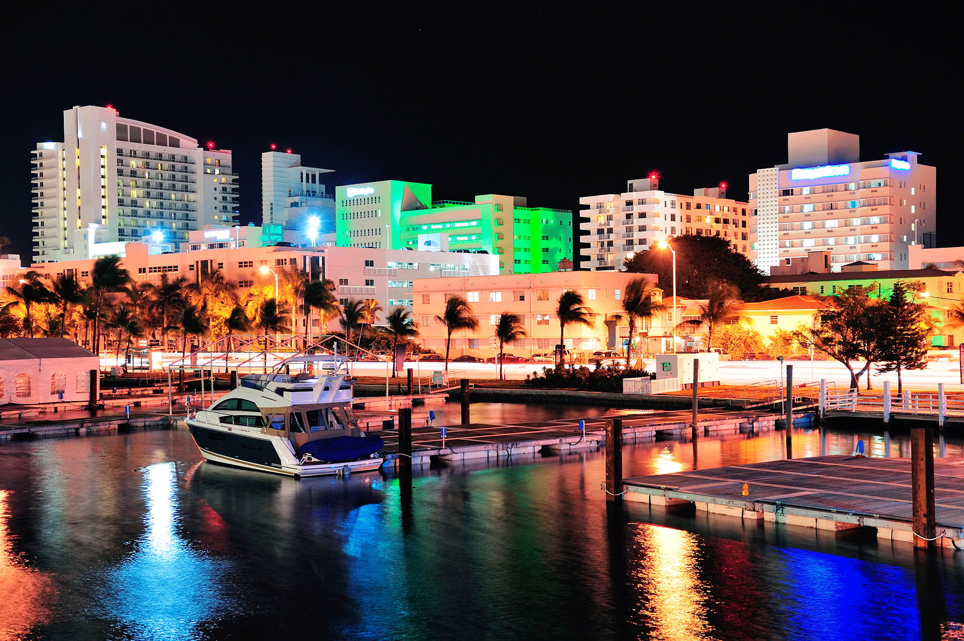 Colorful Miami Skyline at Night